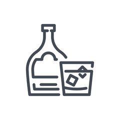 Poster - Whiskey bottle with glass line icon. Alcohol bottle vector outline sign.