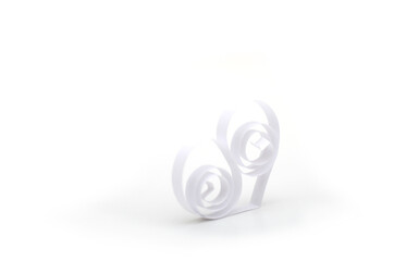 Wall Mural - singe quilling white paper heart on white