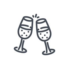 - champagne glasses line icon. two sparkling champagne glasses vector outline sign.