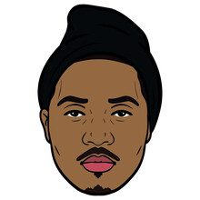 Comic Avatar. African American With Black Winter Hat