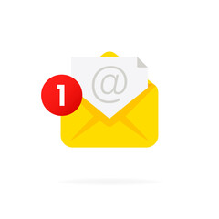 Poster - Message notification icon. Envelope with notification. Mail notification with red marker One Message. Delivery of messages, sms. Vector flat illustration