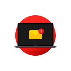 Poster - Email message on screen in laptop. Email notification concept. Message reminder concept. Envelope on computer. Vector flat cartoon illustration for web sites.