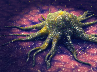 Wall Mural - Cancer cell invading tissue, Cancer metastasis is the spreading of malignant cells  to other parts of the body