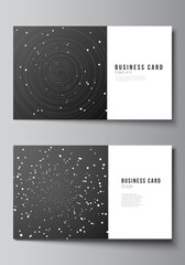 Poster - Vector layout of two creative business cards design templates, horizontal template vector design. Tech science future background, space design astronomy concept.