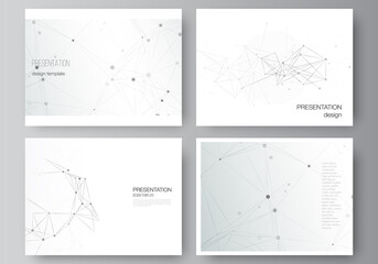 Poster - Vector layout of presentation slides design business templates, template for presentation brochure, brochure cover, report. Gray technology background with connecting lines and dots. Network concept.