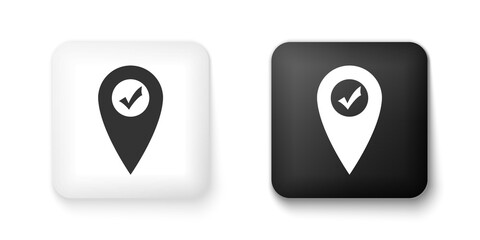 Poster - black and white map pointer with check mark icon isolated on white background. marker location sign.