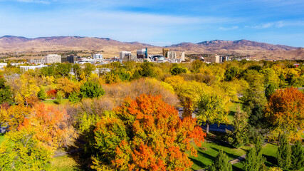 Wall Mural - City Park before the Boise City skyline filled with autumn colors