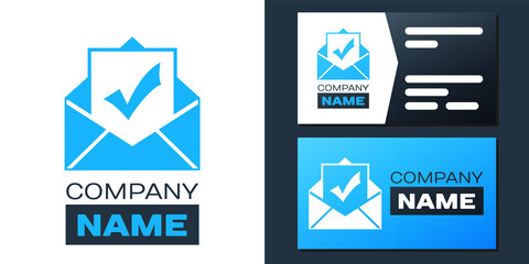 Poster - Logotype Envelope with document and check mark icon isolated on white background. Successful email delivery confirmation, successful verification concept. Logo design template element. Vector.