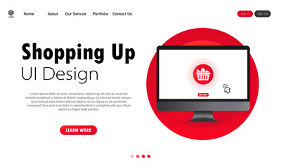 Poster - Online store concept on computer screen banner. UI design. Online shopping at home. Vector on isolated white background. EPS 10