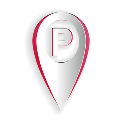 Poster - Paper cut Map pointer with car parking icon isolated on white background. Paper art style. Vector.