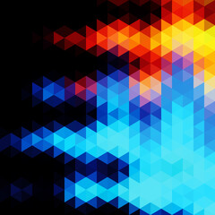 Poster - Abstract background with a geometric texture of triangles. Bright shades of blue and red.