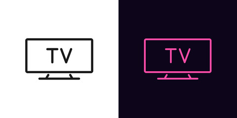 Sticker - Outline tv icon. Linear television sign, isolated widescreen tv display with editable stroke