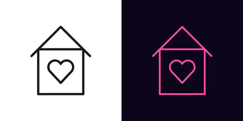 Wall Mural - Outline lovely home icon. Linear house sign with heart, sweet home with editable stroke