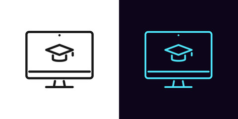 Poster - Outline online education icon. Linear webinar sign with editable stroke, digital study