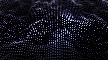 Poster - Abstract wavy particles landscape. Background of glowing particles. Dust. Abstract futuristic illustration. Landscape. 3D rendering.