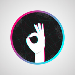 Wall Mural - Hand OK sign. Communication gestures concept. Human hand, showing OK. Icon in the style of a popular social network. Icon for social media. Vector illustration.