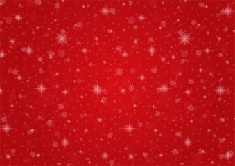 red christmas background with  snow falling. vector illustration.