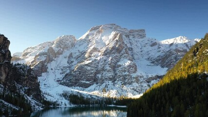 Wall Mural - beautiful autumn morning on lake braies