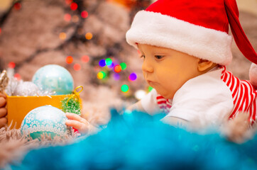 Wall Mural - baby in santa hat