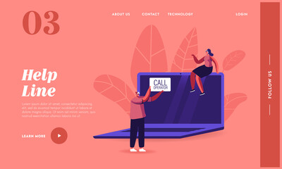 Wall Mural - call operator and client characters consultation landing page template. technical support specialist