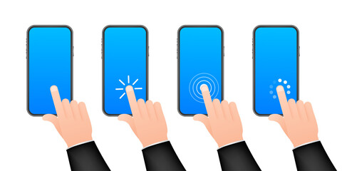 Poster - Click smartphone. Empty screen, phone mockup. Device mockup. Cursor icon vector. Hand pointer vector stock illustration.