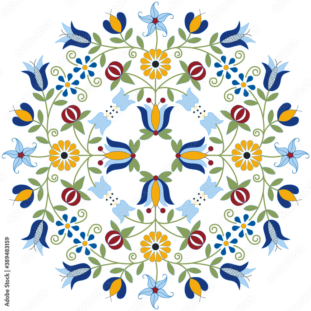 Kashubian Flower folk art design Polish Poland pattern colorful Kaszuby floral - obrazy, fototapety, plakaty 