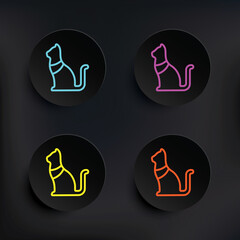 Poster - Cat dark badge color set icon. Simple thin line, outline vector of mythology icons for ui and ux, website or mobile application on dark gradient background