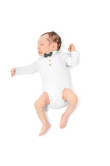 Sticker - Cute little baby lying on white background