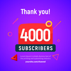 Wall Mural - 4000 followers vector post 4k celebration. Four thousand subscribers followers thank you congratulation