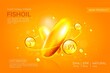 Fish oil ads template, omega-3 softgel isolated on chrome yellow background. 3D illustration.