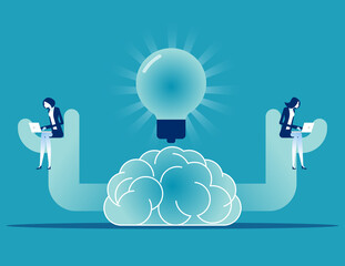 Wall Mural - Knowledge with working brain. Brainstorming vector illustration concept