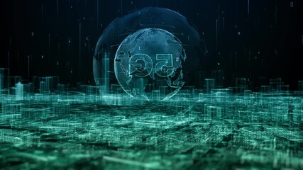 Poster - smart city, digital cyberspace with particles and digital data network connections, global 5g high s
