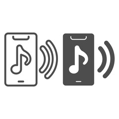 Poster - smartphone with note line and solid icon, sound design concept, device with musical player interface