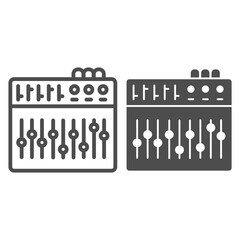 Poster - Equalizer line and solid icon, Sound design concept, equalizer control sign on white background, Music studio mixer console icon in outline style for mobile concept and web design. Vector graphics.