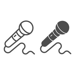 Poster - Microphone line and solid icon, Sound design concept, mic sign on white background, Microphone with cord icon in outline style for mobile concept and web design. Vector graphics.