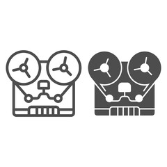 Poster - Retro tape recorder line and solid icon, Sound design concept, portable recording studio sign on white background, retro reel-to-reel audio recorder icon in outline style for mobile. Vector graphics.