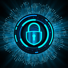 Closed Padlock on digital background, cyber security
