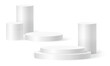 © Elena - Cylinder podium scene, winner pedestal. White cylinder template for showroom podium scene. Vector white pedestal for product presentation.