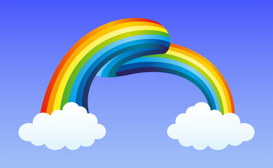 Wall Mural - Illustration with beautiful rainbow and clouds in the blue sky.