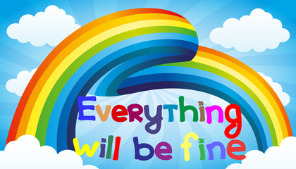Wall Mural - Beautiful rainbow and clouds in the blue sky.
