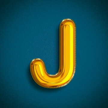 Foil Balloons Gold ABC, Golden Balloons A letter alphabeth. Gold type Balloons for Text, Letter, new year, holiday, birthday, celebration. 3D Rendering