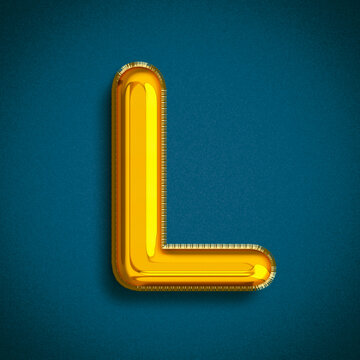 Foil Balloons Gold ABC, Golden Balloons A letter alphabeth. Gold type Balloons for Text, Letter, new year, holiday, birthday, celebration. 3D Rendering