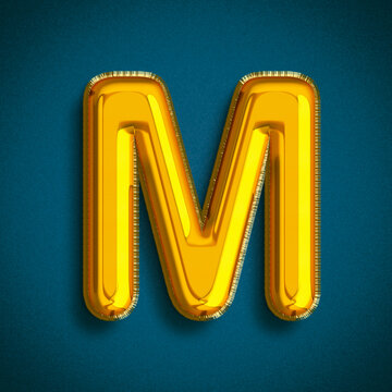Foil Balloons Gold ABC, Golden Balloons A letter alphabeth. Gold type Balloons for Text, Letter, new year, holiday, birthday, celebration. 3D Rendering