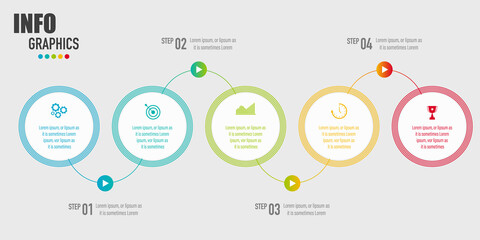 Fototapete - Infographics design vector and business icons with 5 options, project management for presentation, report and website