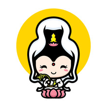 Cute Goddess Guan Yin Phu Sa Character Vector Design