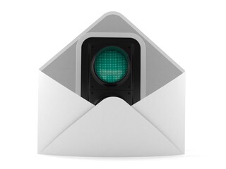 Canvas Print - Green traffic light inside envelope