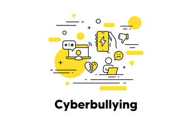 Cyberbullying line icon. Online gossip, hate and bully concept illustration. Stop cyber bullying, online filthy language, abuse line icon. Internet harassment, rumors, bully. Editable stroke. Vector