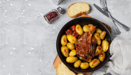 Roasted pork shank with potatoes homemade lunch  meat recipe