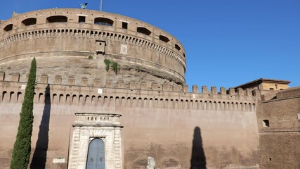 Wall Mural - Castel Sant Angelo - ancient Mausoleum of Hadrian in city of Rome in Italy, panning view