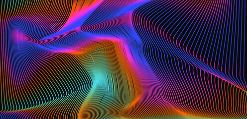Poster - Glitchy and distorted surface of lines. Abstract technology background.